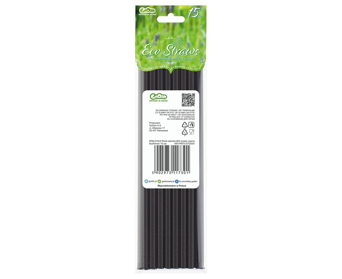 ECO Drinking Straws, black, 8x240mm / 15 pcs